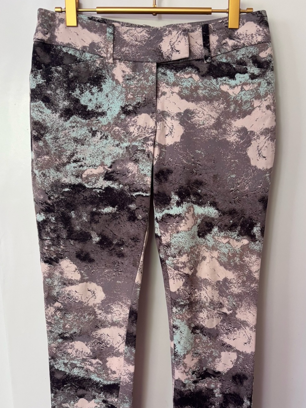 Mossimo Supply Co.| Career Casual Grey/Teal Abstract Print Ankle Pants Sz 2